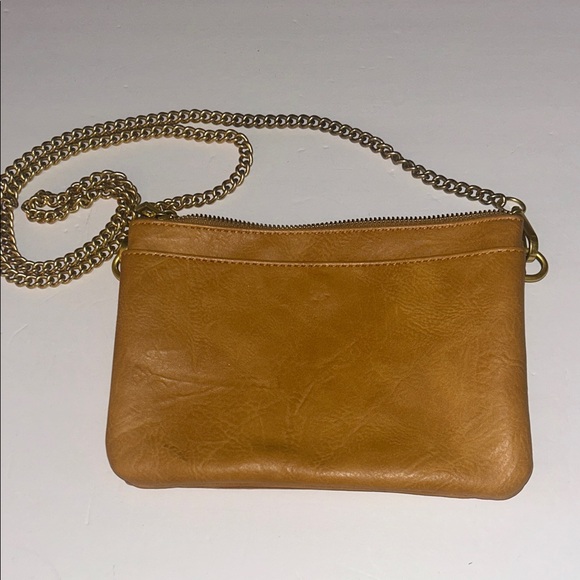 Fawn Design Camel Vegan Leather Crossbody Bag with Gold Chain - Picture 1 of 5